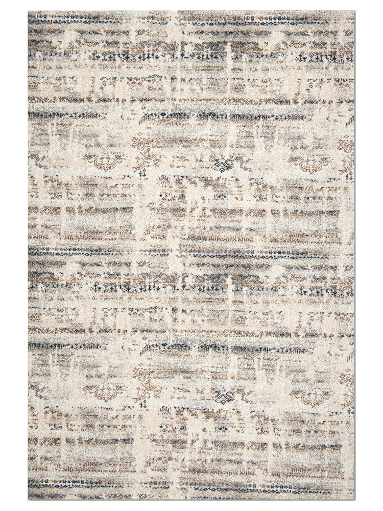 Beige Distressed Area Rug, Machine Made using Polyester,Polypropylene with Brown, Black and Modern design