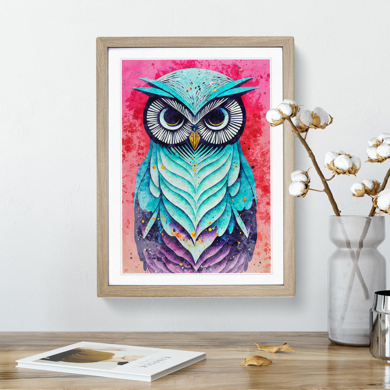 Owl - Single Picture Frame Painting, 64cm H x 46cm W x 2cm D, Oak