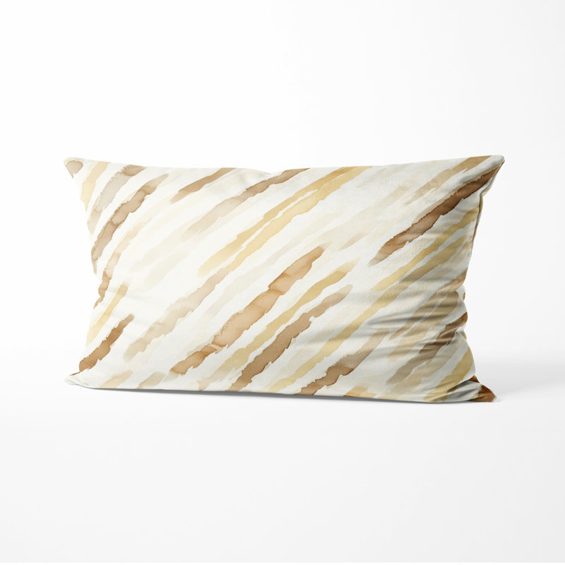 Coussin à rayures - Coussin à imprimé campagne brun et jaune, H 12 po x l 20 po