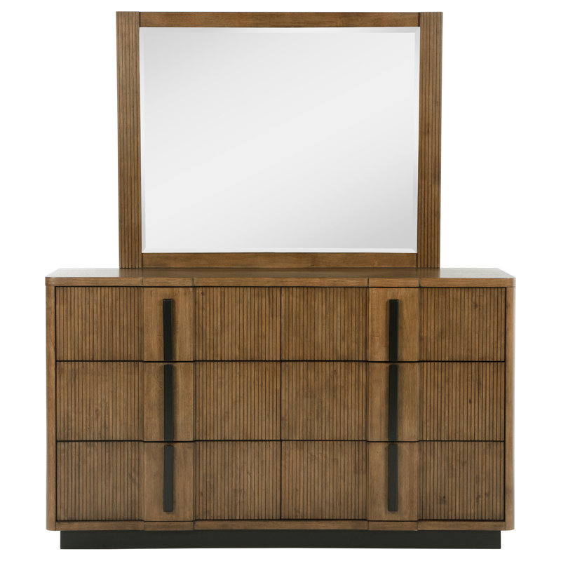 Commode 6 tiroirs et miroir brun cendré