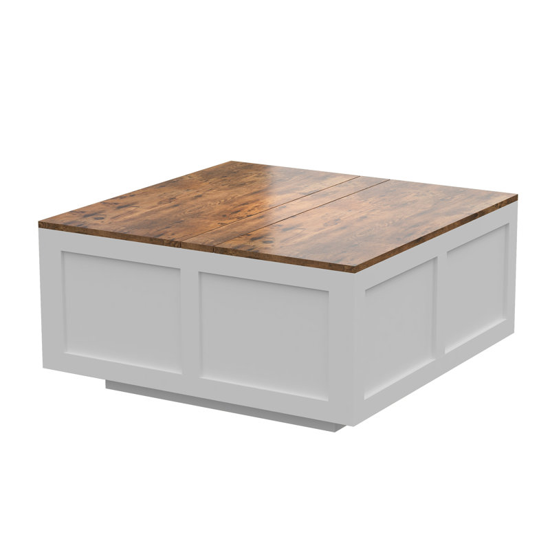 Coffee Table with Storage, Rustic Brown/White