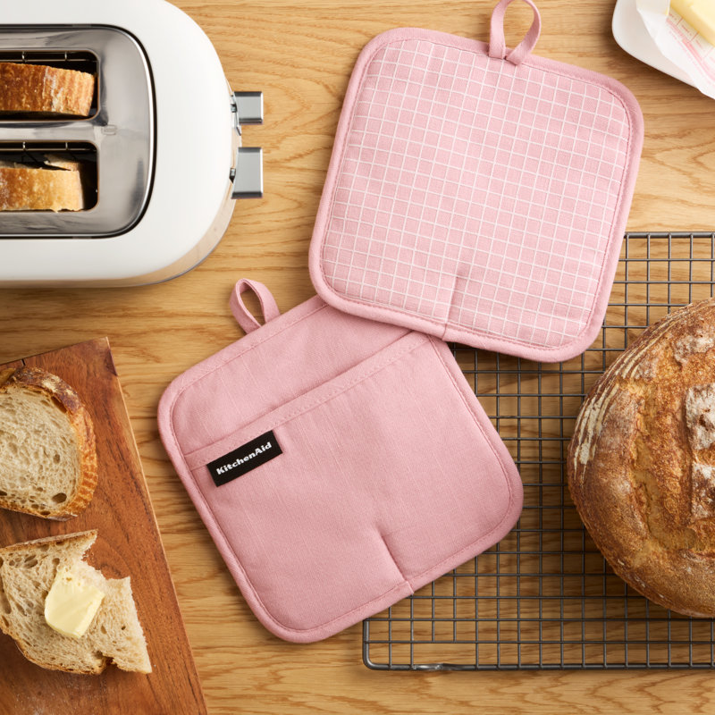KITCHENAID Gourmet Series Gridlines Pot Holders 2-Pack, Dried Rose