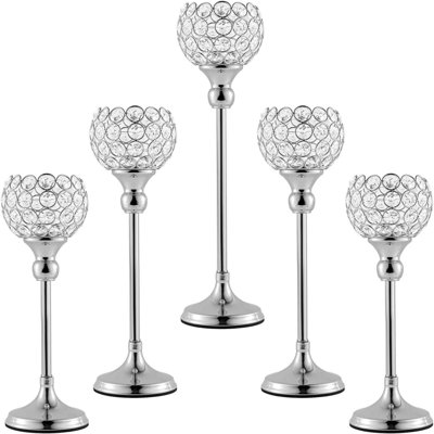 5 pièces porte-bougie en cristal argenté, bougeoirs de lumière de thé pour la décoration de table de fête de mariage
