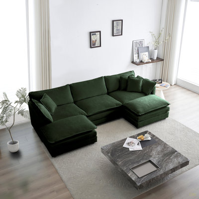 U-Shaped Sectional Sofa W/Reversible Footrest, 3-Seater Convertible Corner Couch With 2 Ottomans ,Modern Minimalist Soft Sofa & Couch For Living Room , Chenille