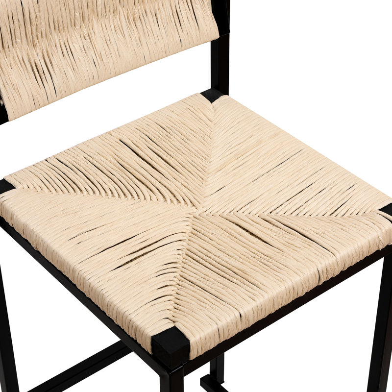 Ensemble de 2 chaises de bar en corde de papier blanc crémeux, chic pour la cuisine. Structure en métal, siège confortable, ne pas utiliser les tabourets comme cordes à sauter de 2 - siège tissé à la main de conception moderne pour divers espaces 220 lb maximum