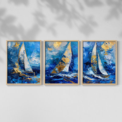 Mer et rivage, série XVIII - Ensemble de 3 estampes numériques - Prêt à accrocher