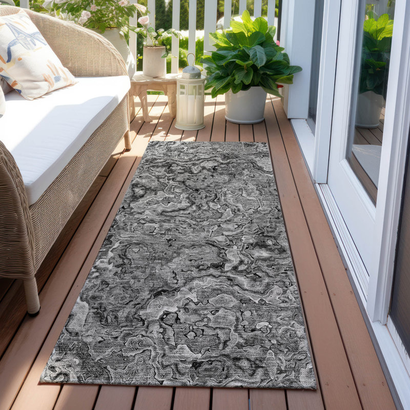 Tapis intérieur / extérieur en polyester tissé à la machine Malchow, Tapis de couloir 2 pi 3 po x 7 pi 6 po