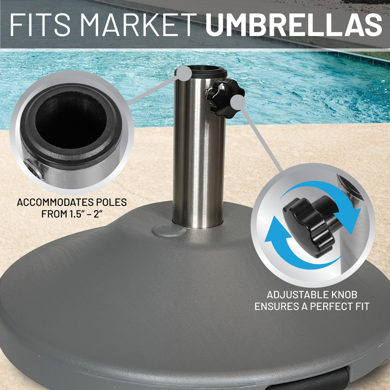 Gray Stainless Steel Fillable Patio Umbrella Base with Wheels