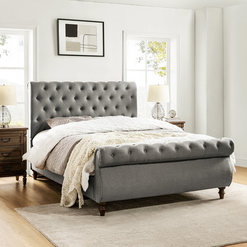 Eldredge Tufted Upholstered Platform Bed with Remote-controlled Lighted, Queen, Gray