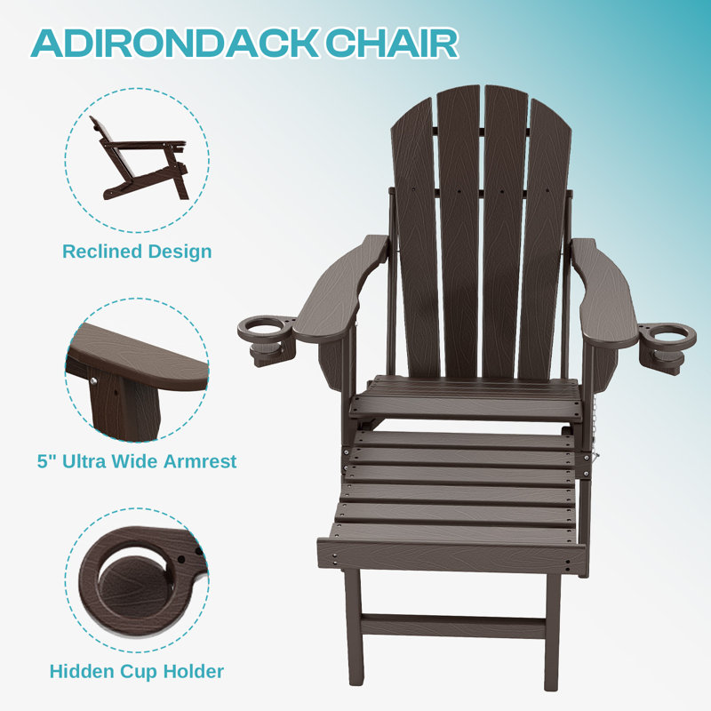 Cait Foldable Outdoor Adirondack Chair With Ottoman, Brownwood