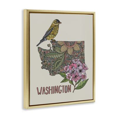 Floral Washington State Framed Floater Canvas Wall Art by Valentina Harper