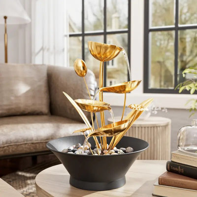 Fontaine de table H 12,1 po, appareil sonore apaisant Home Decor, pompe automatique, bassin profond et roches de rivière naturelles, détente intérieure zen pour le bureau, le salon ou la chambre à coucher, doré, l 8,3 po x l 8,3 po x H 12,1 po