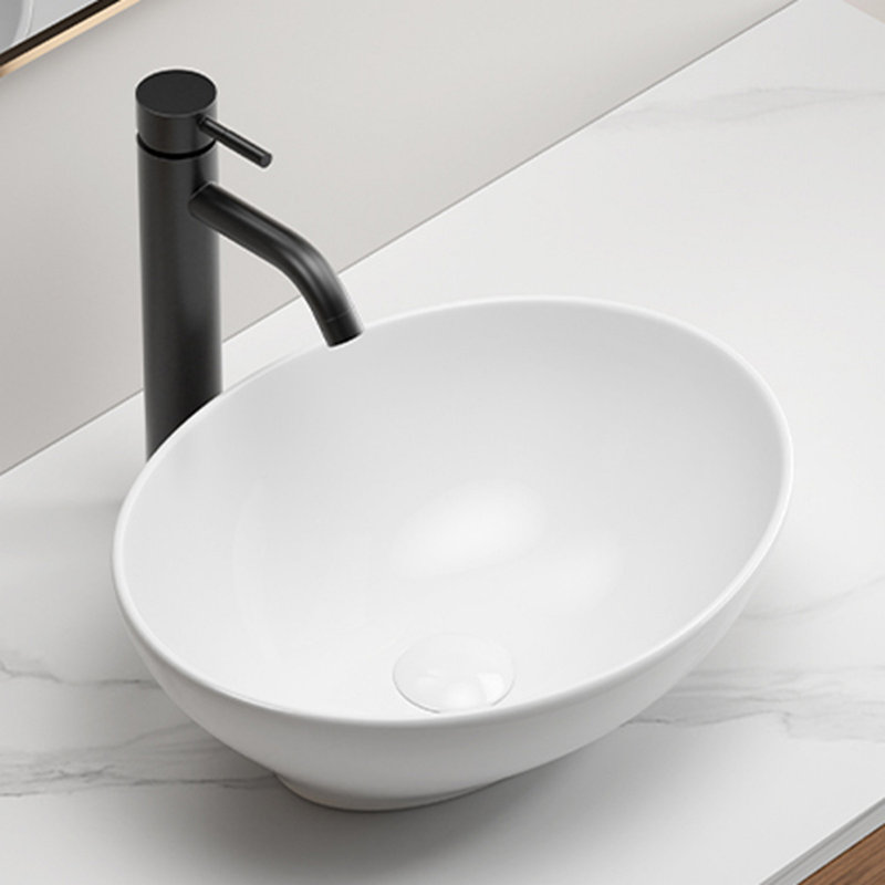 16" X 13" X 5.5" White Oval Ceramic Countertop Bathroom Vanity Vessel Sink