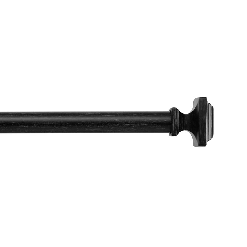 Black Steel Adjustable Curtain Rod with Square Finials, 36"-72"