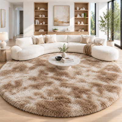 Ebern Designs Soft Fluffy Tie-Dyed Beige Shag Area Rug for Living Room Bedroom Nursery Kids Room