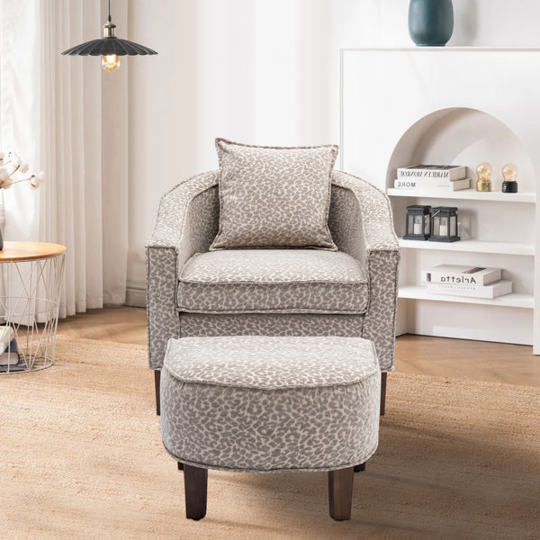 Upholstered Linen Barrel Chair with Ottoman Latitude Run Fabric: Beige 100% Linen