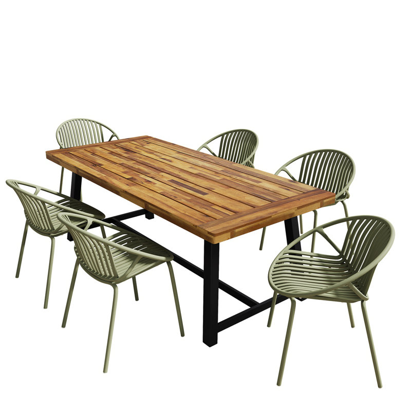 Ensemble de salle à manger d'extérieur moderne 7 pièces avec chaise empilable