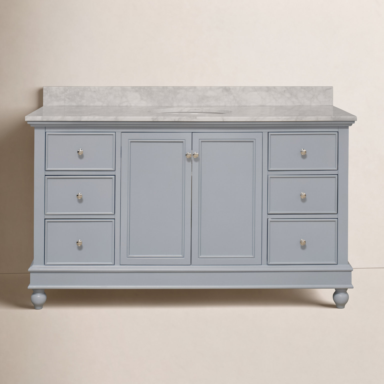 60'' Single Bathroom Vanity, Carrara Marble, Powder Blue