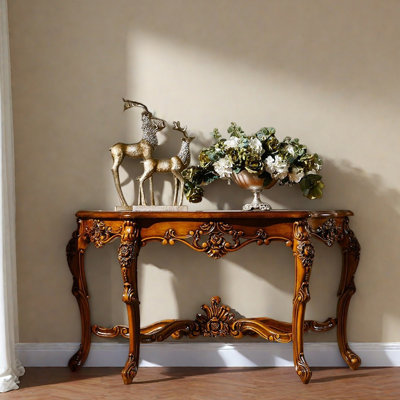 American Solid Oak Carved Entryway Console Table