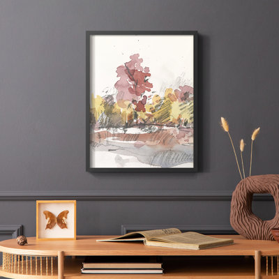 Watercolor Treeline Sketch I Framed Print - Solid Wood