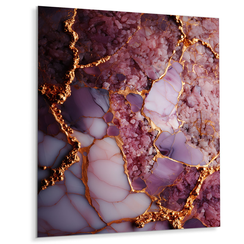 «Rose and Gold Marble Agate River III», reproduction d'art murale abstraite en métal, H 40 po x l 30 po x P 1,5 po