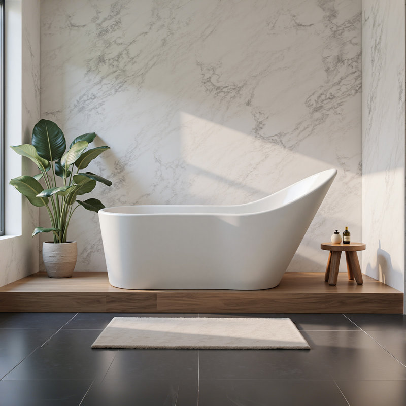 SwanLounge 70.5"×30" Freestanding Solid Surface Stone Resin Bathtub, Deep Soaking Tub With Overflow, Pop-up Drain