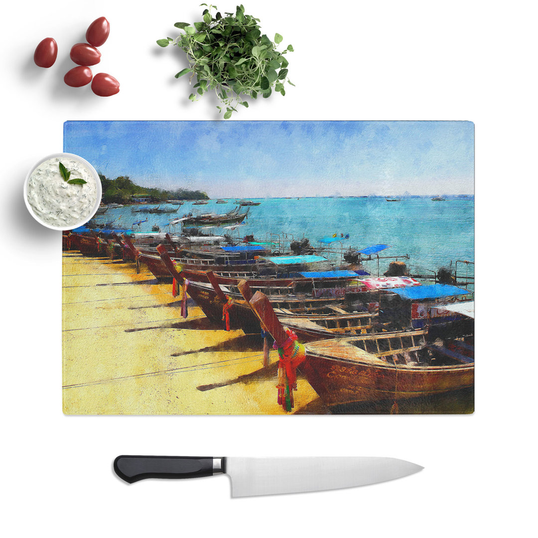 Boats in Koh Phi Phi Thailand Painting Chopping Board