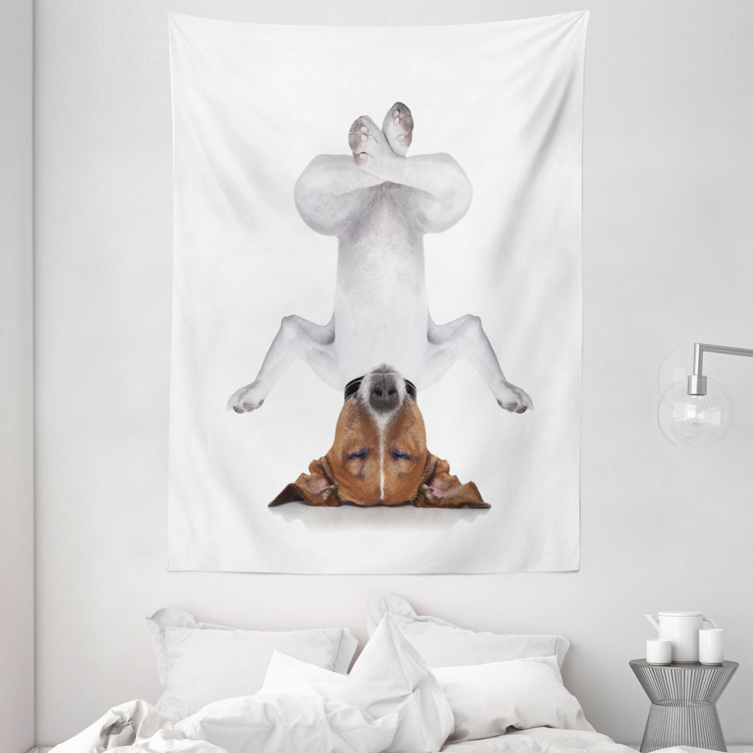 Wandbehang Hund Upside Down Entspannen Geschlossene Augen Meditieren Ruhe Therapie Humor Animal Print