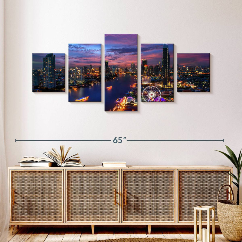 Paysage de nuit à bangkok, H 24 po x l 55 po