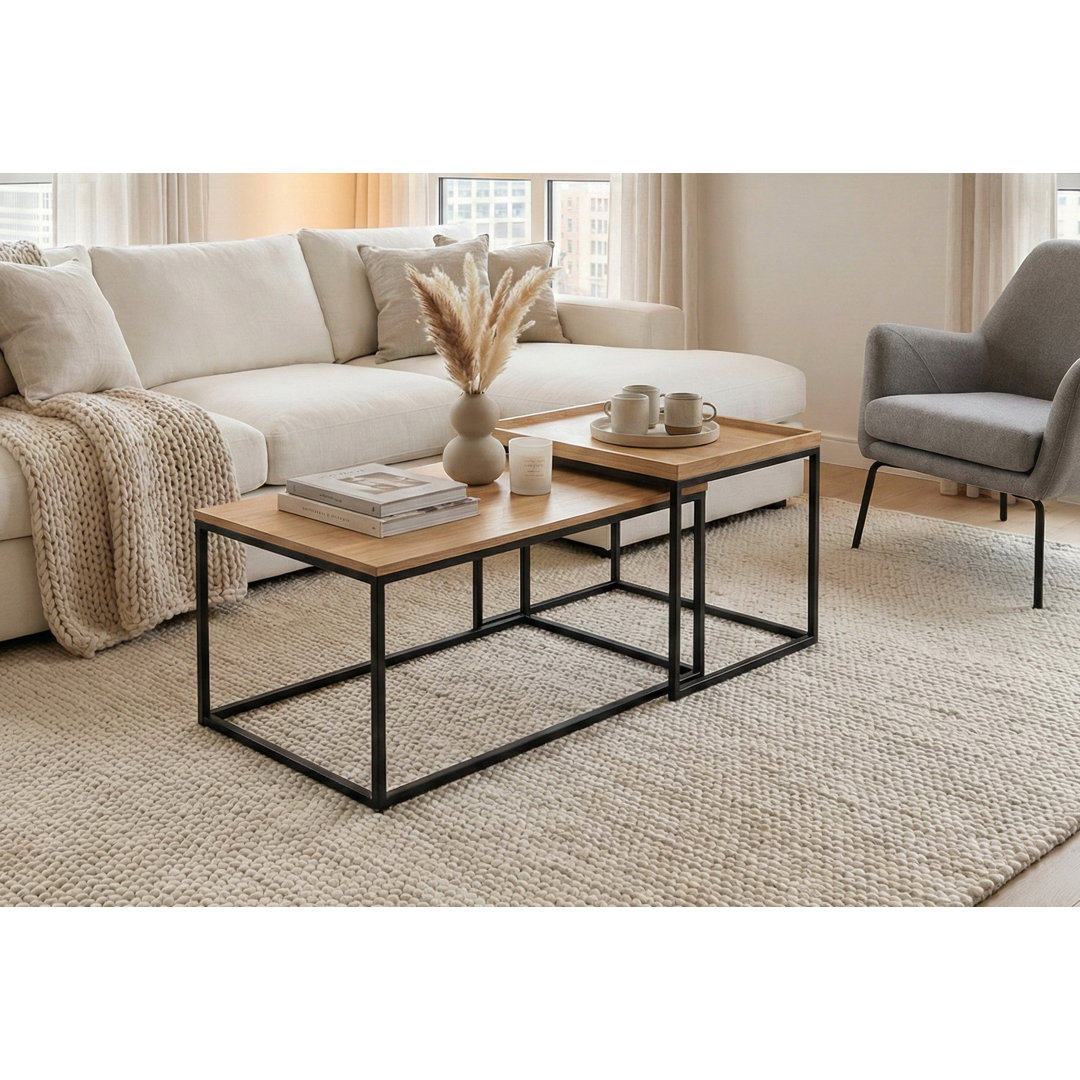 Novani Set Of 2 Coffee Table/nesting Table (oak Veneer/black)