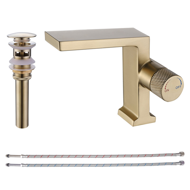 5.63" Solid Brass Single Handle Bathroom Sink Faucet With Drain Assembly, Brushed Gold