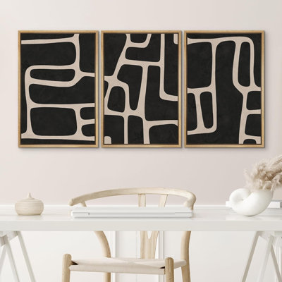 Black Mid-Century Polygon Pattern Abstract Shapes Geometric Modern Artwork Minimalist