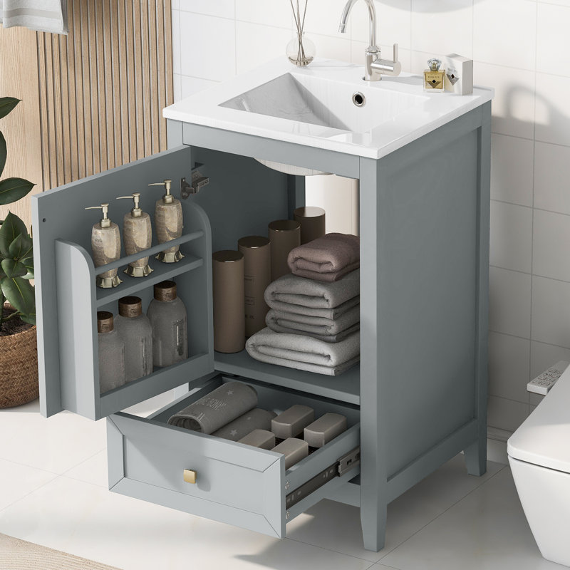 20'' Single Bathroom Vanity With Ceramic Top, Gray