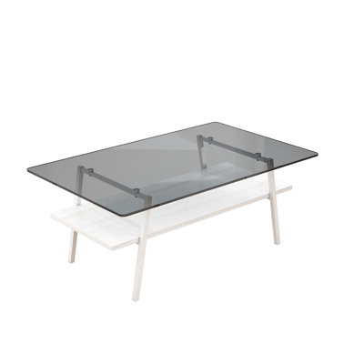 Table basse rectangulaire, plateau de table en verre trempé avec pieds en métal, table de salon moderne, verre