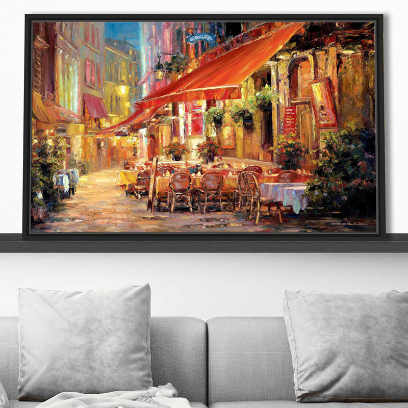 Café In Light par - Peinture, Cadre flottant noir, H 21,5 po x l 33,5 po x P 2 po