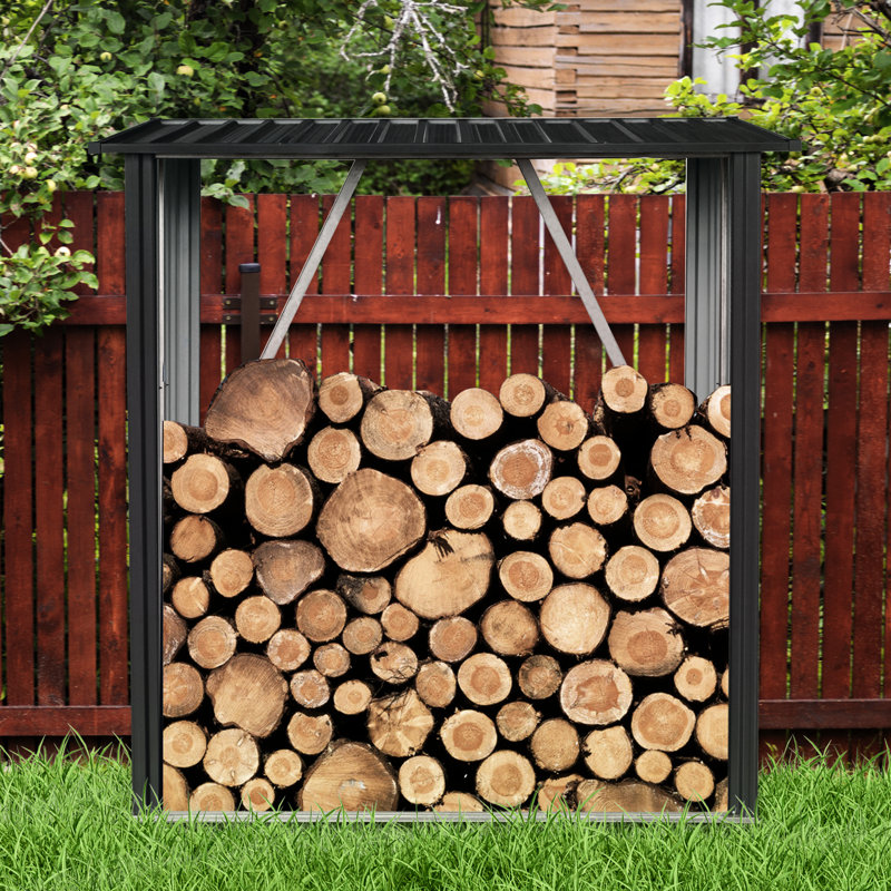 Outdoor Metal Firewood Rack 3Ft X 5Ft - To And Corrosion Black Storage Galvanized Steel Shed With Large Opening For Easy Access