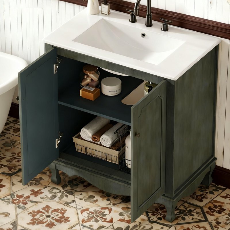 Meuble-lavabo simple 30 po avec lavabo, Bleu vert antique