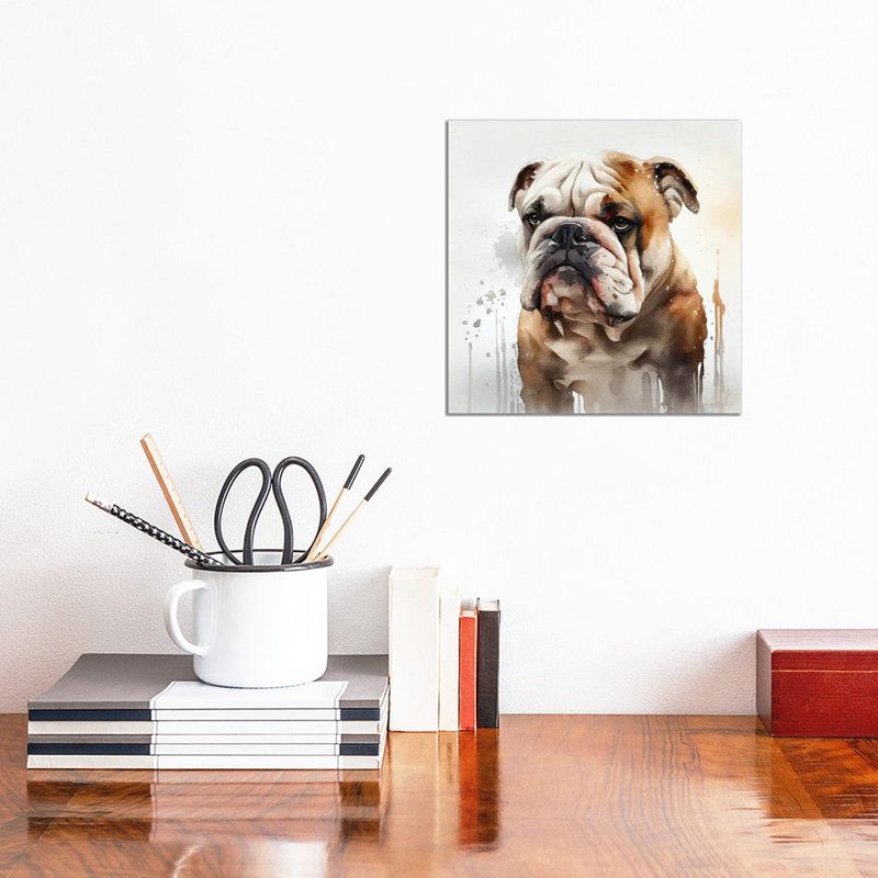 Aquarelle, bouledogue britannique, Canevas, H 12 po x l 12 po x P 0,75 po