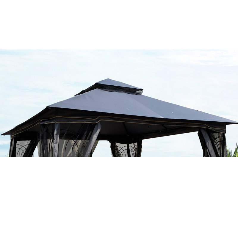 Tissu de remplacement pour auvent de pavillon de jardin gris 10 pi x 10 pi, méthode d'installation facile pour le patio, protégé, imperméable et facile
