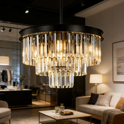 Lustre moderne en cristal noir avec cristaux K9, plafonnier à 9 lumières à intensité variable pour salle à manger, salon, îlot de cuisine, entrée et chambre à coucher