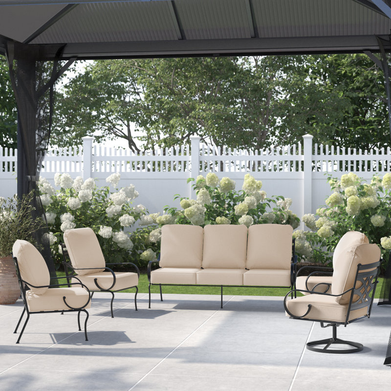 Argyri 7 Person Metal Outdoor Patio Conversation Set with 2 Swivel Lounge Chairs, No