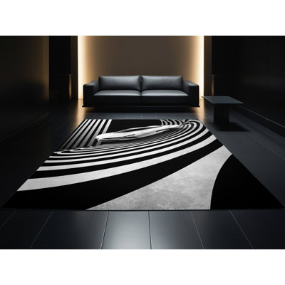 Tapis noir moelleux et moelleux à poils longs Eddy Futuristic Hovercar