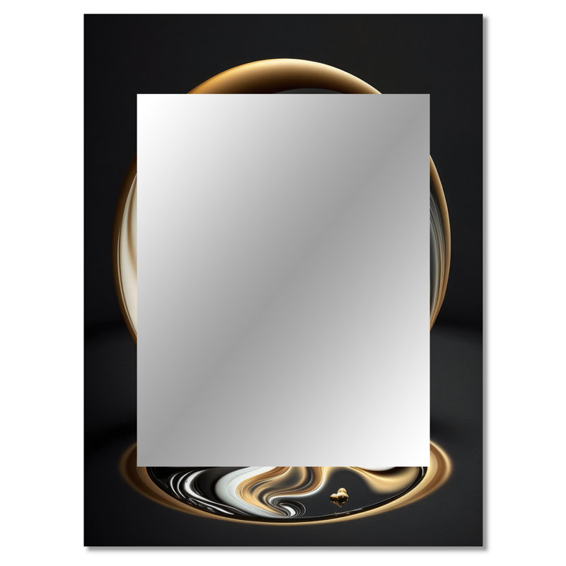 Gold And Black Stained Glass Spiral V - Abstract Spirals Decorative Wall Mirror, Modern Mirror, Printed Metal Art, 40" x 30"