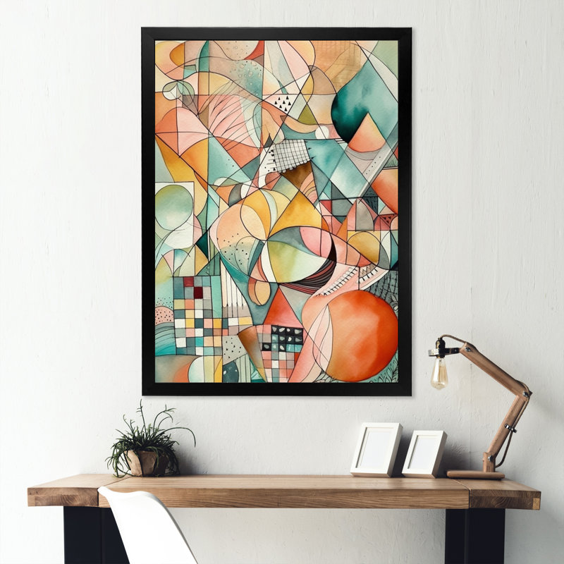La géométrie de la couleur - décoration murale géométrique moderne, Impression noire sur toile encadrée