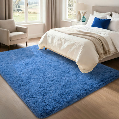 Tapis à poils longs 9 po x 12 pi, tapis bleu brumeux pour le salon, tapis à poils longs antidérapant pour chambre de bébé