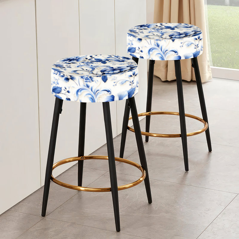 Ensemble de 2 tabourets de bar ornementaux bleu à motif victorien