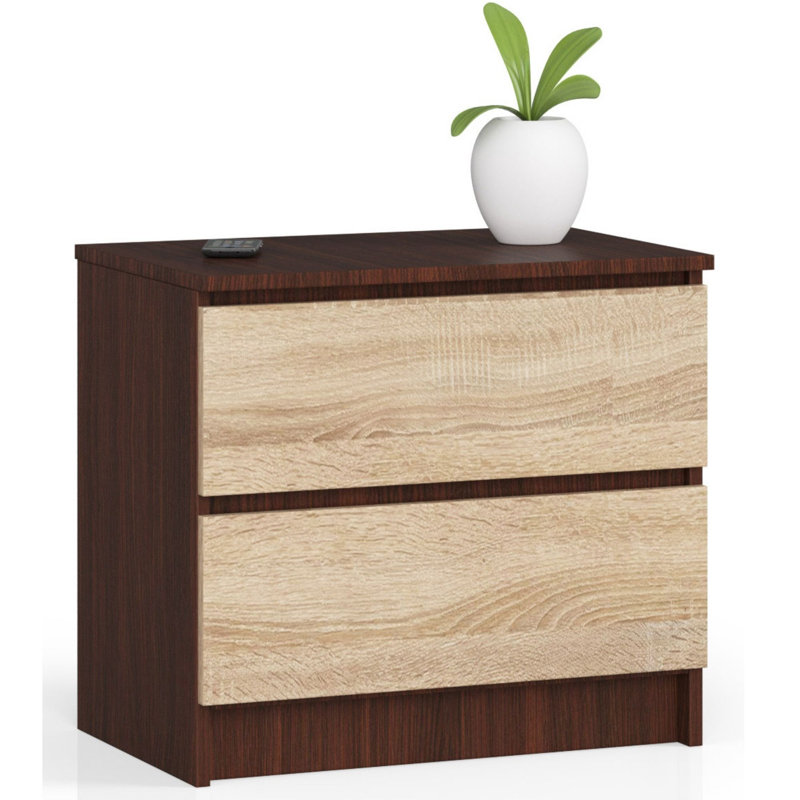 Eldrid 60 cm W Chest of 2 Drawers, Dark Brown/Sonoma Oak