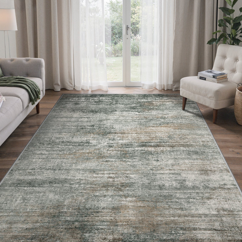 Modern Abstract Machine Washable Brown / Gray / Orange Indoor Area Rug With Non-Slip Backing, Rectangle 9' x 12'