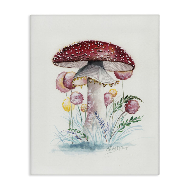 Toile de champignon rouge coiffée de rouge, design par Cady, H 30 po x l 24 po