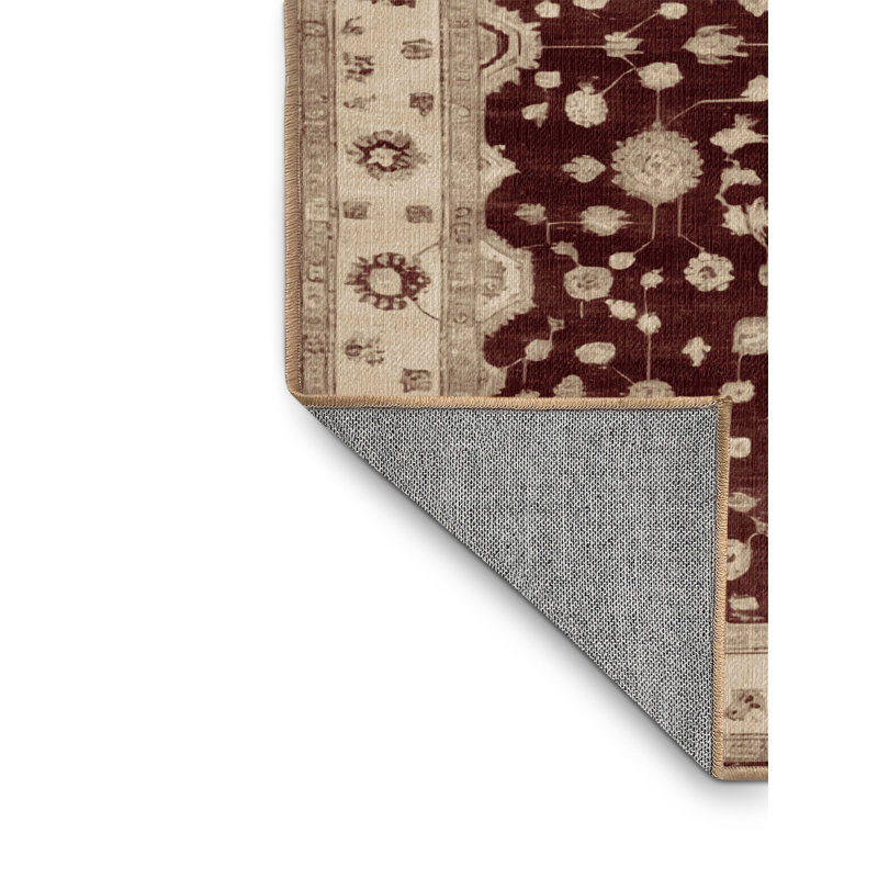 Machine Washable Overdyed Brown Area Rug, Round 5'